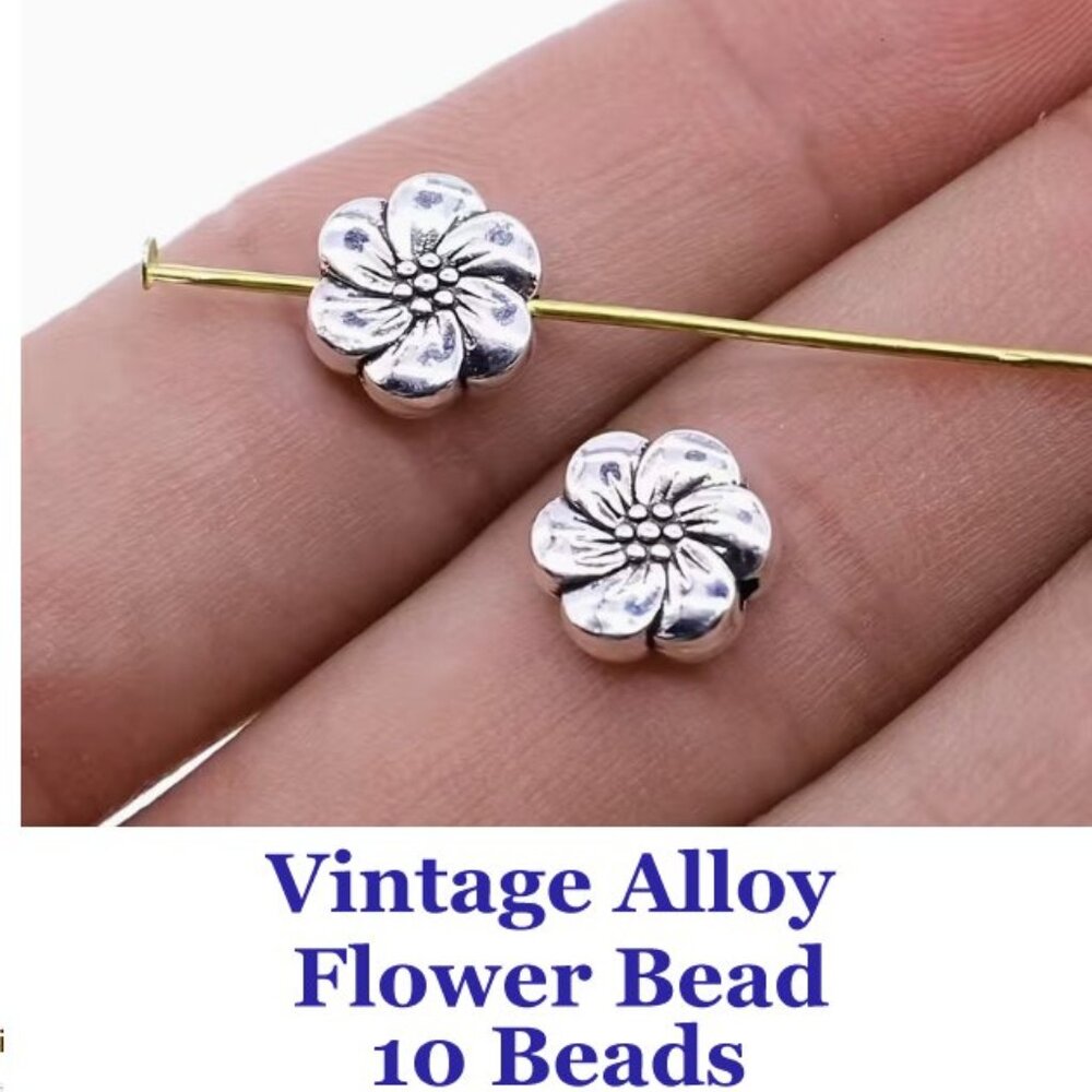 Vintage Alloy  Flower Bead  10 Beads  10mm